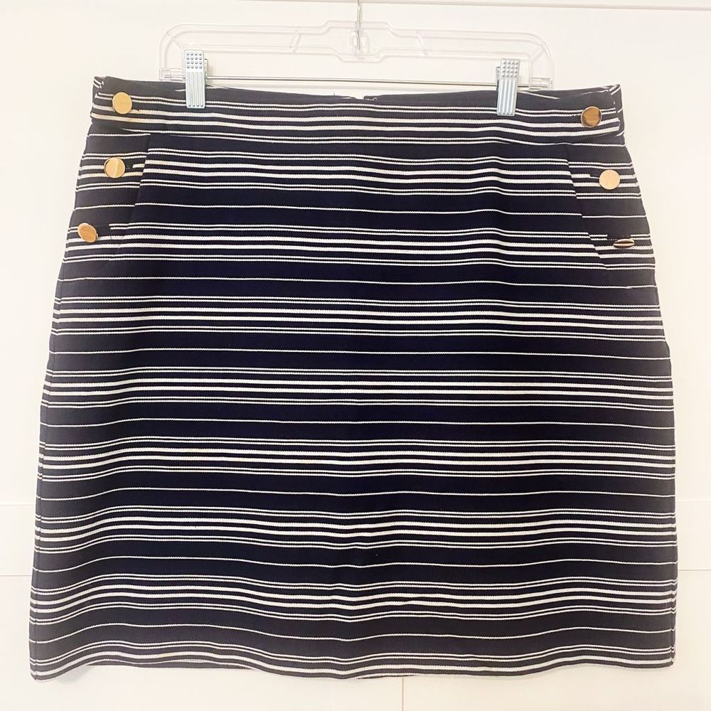 Loft Striped Sailor Pocket Shift Skirt Navy Blue & White 14 Tall NWOT